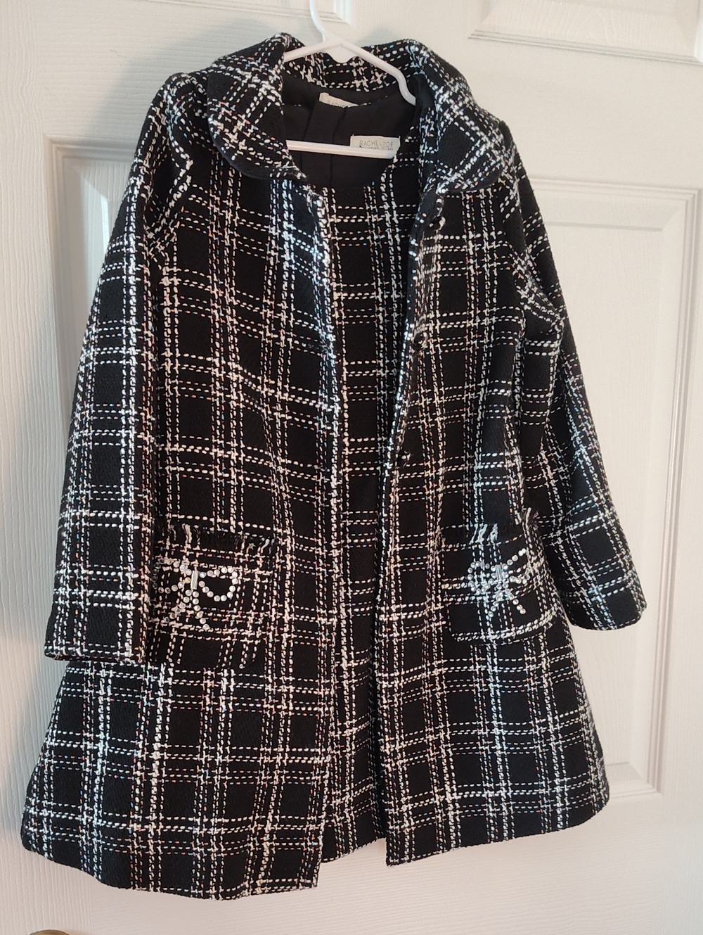 Rachel Zoe Black and White Plaid Hooded Pea Coat